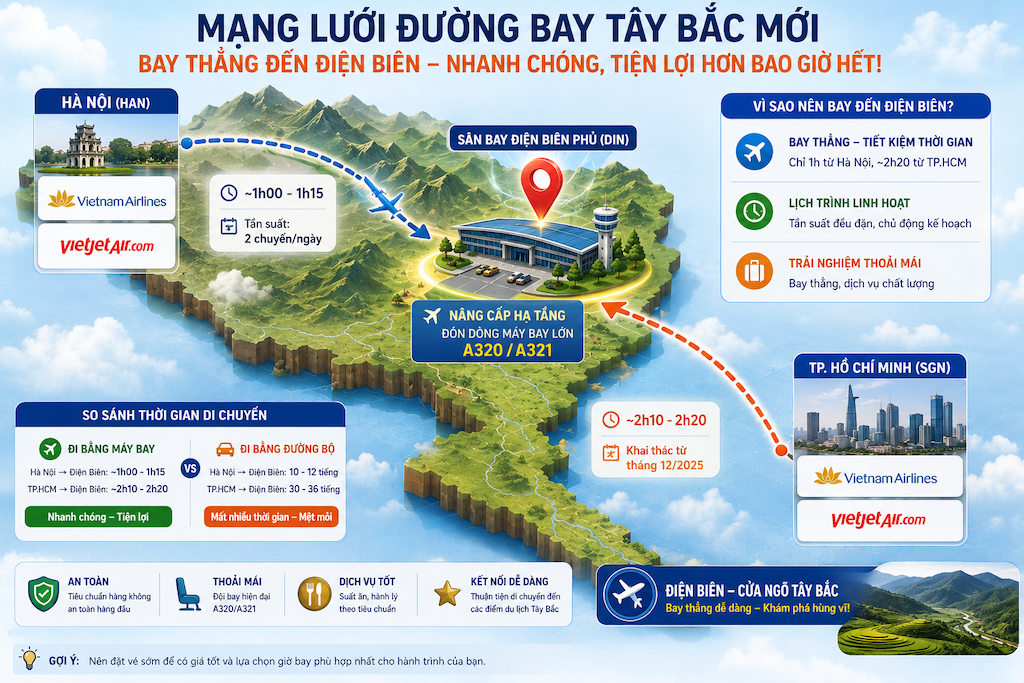 Vé máy bay đi Điện Biên: hãng bay, giá vé và cách đặt vé tiết kiệm nhất