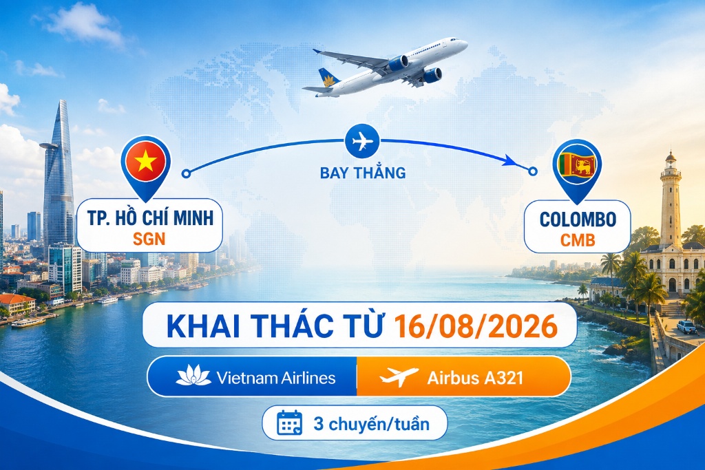TP.HCM đi Colombo bay thẳng từ tháng 8/2026: Lịch bay và điều cần biết