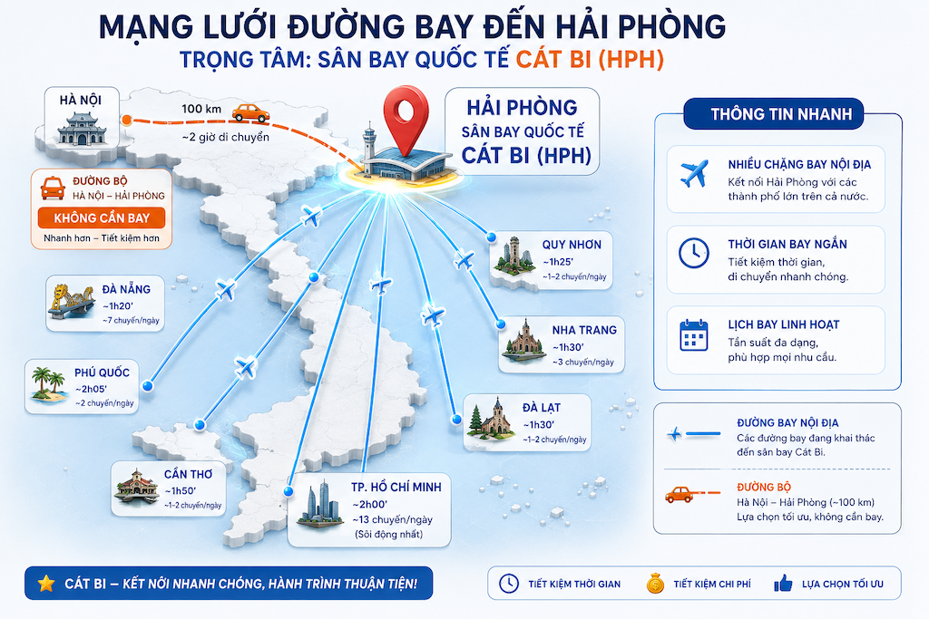 vé máy bay đi Hải Phòng hạ cánh tại sân bay quốc tế Cát Bi