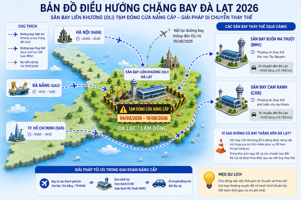 Vé máy bay đến Đà Lạt năm 2026: sân bay nào, hãng nào và đặt vé ra sao?