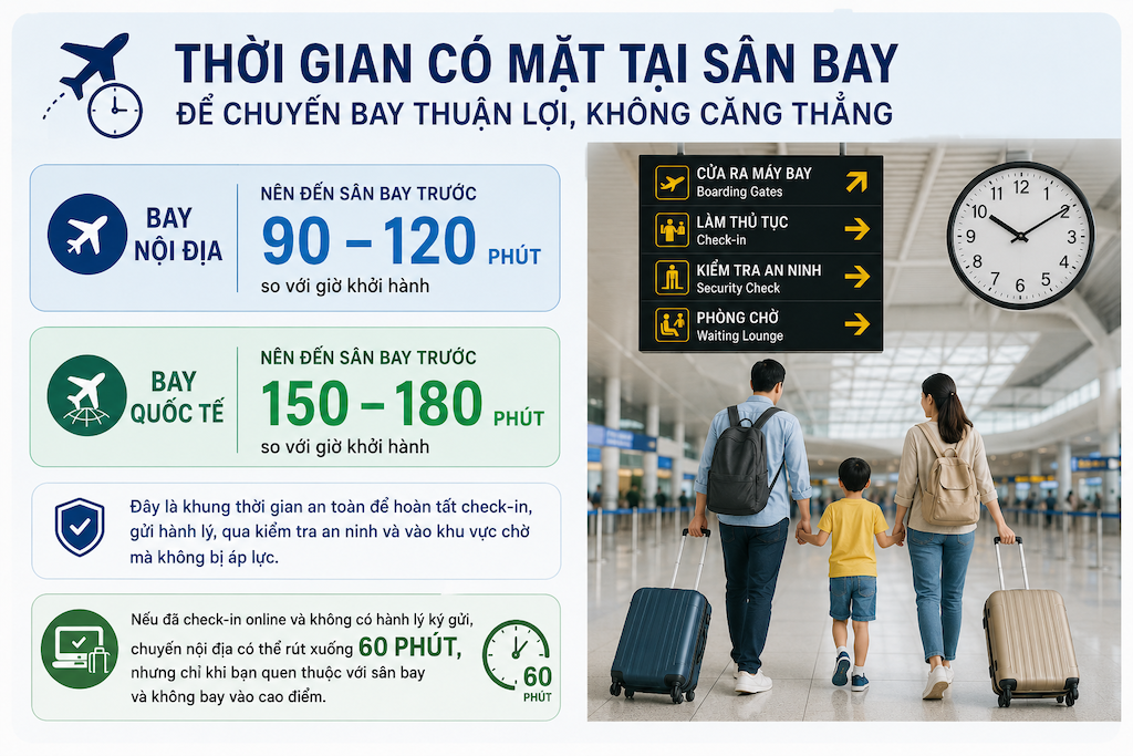 Nên đến sân bay trước bao lâu? Hướng dẫn cho chuyến bay nội địa và quốc tế