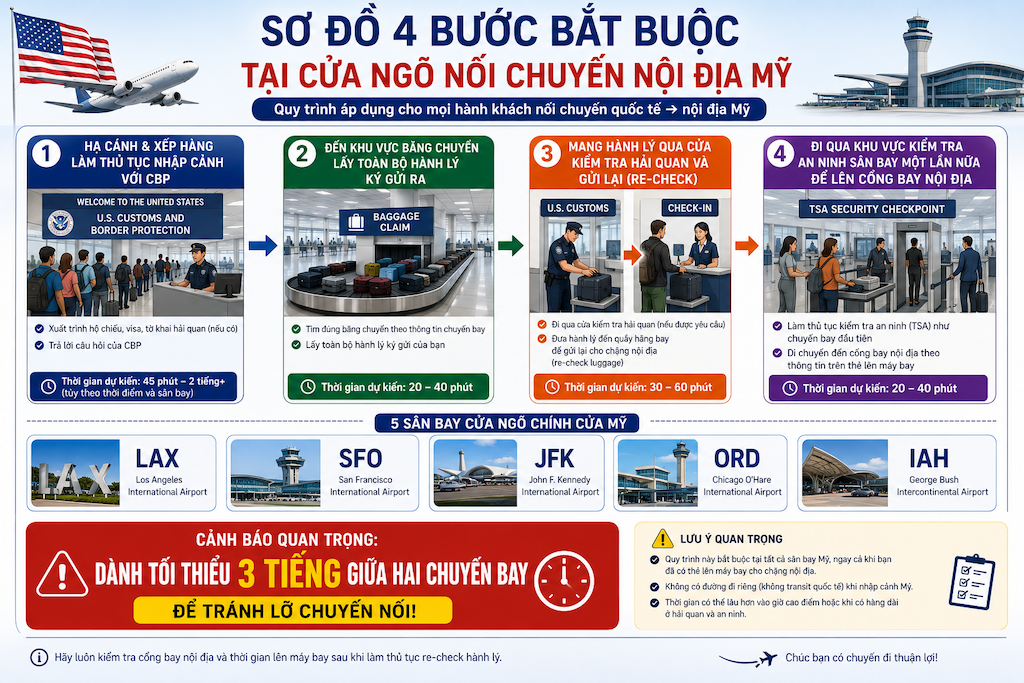 sơ đồ các tuyến bay phổ biến từ Việt Nam đi Mỹ qua các điểm trung chuyển