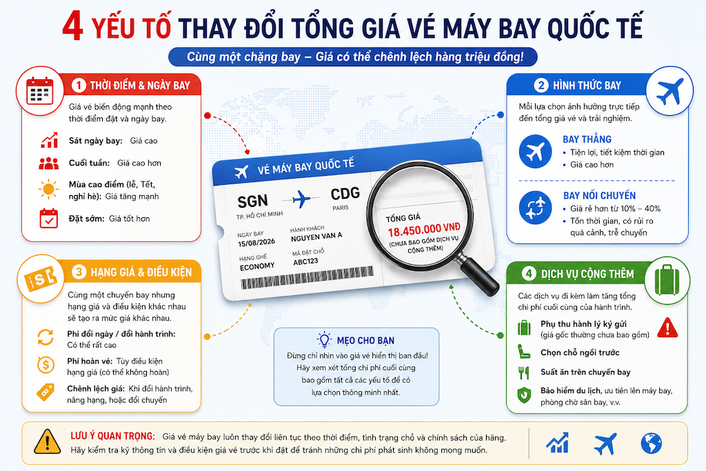 các yếu tố làm thay đổi tổng giá vé quốc tế