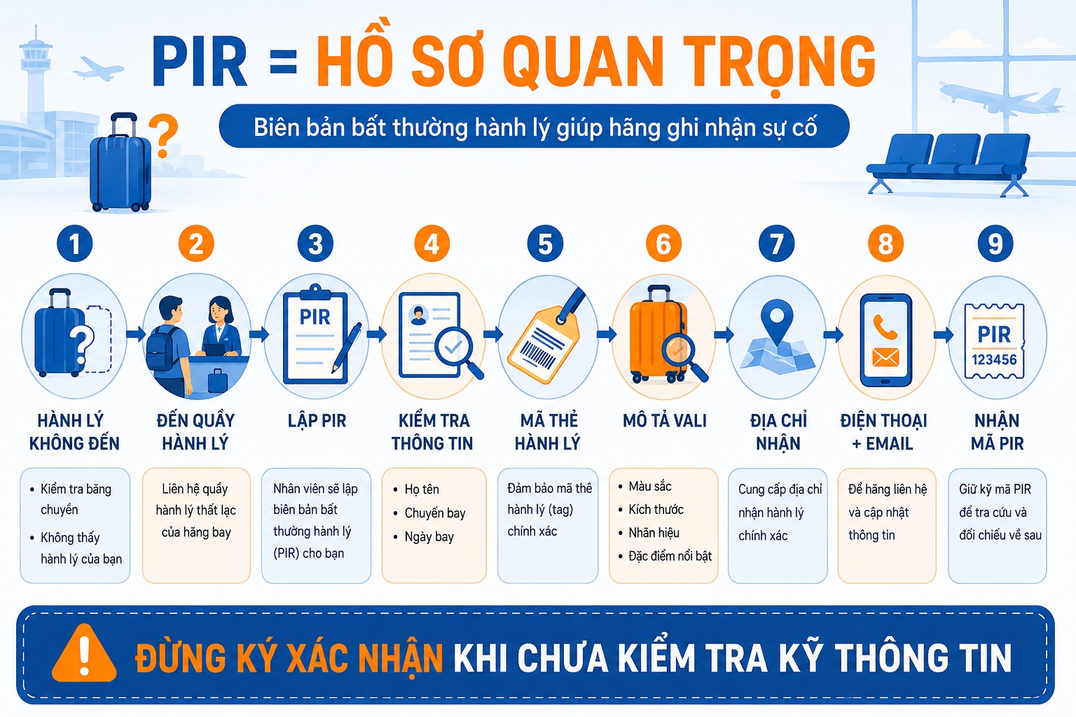 biên bản PIR cùng thẻ hành lý và thẻ lên máy ba
