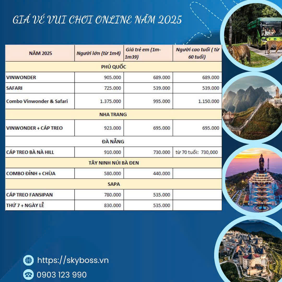 BẢNG GIÁ VÉ CÁP TREO - VUI CHƠI NĂM 𝟐𝟎𝟐𝟱