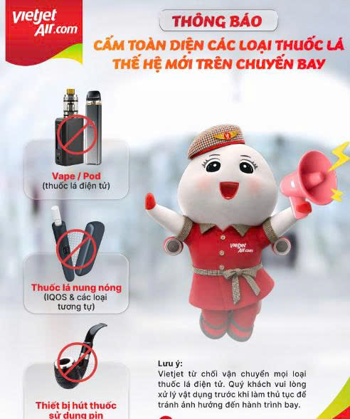 THÔNG BÁO QUAN TRỌNG: CẤM MỌI LOẠI THUỐC LÁ THẾ HỆ MỚI TRÊN TẤT CẢ CHUYẾN BAY
