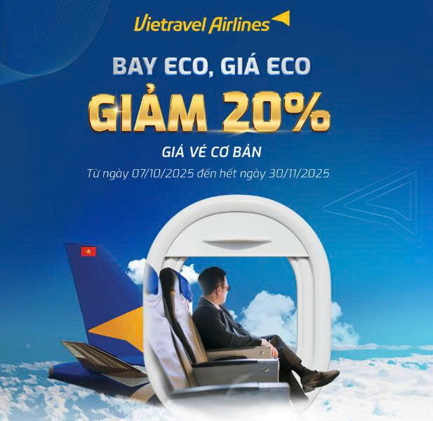 Vietravel Airlines giảm ngay 20% giá vé Eco Premium