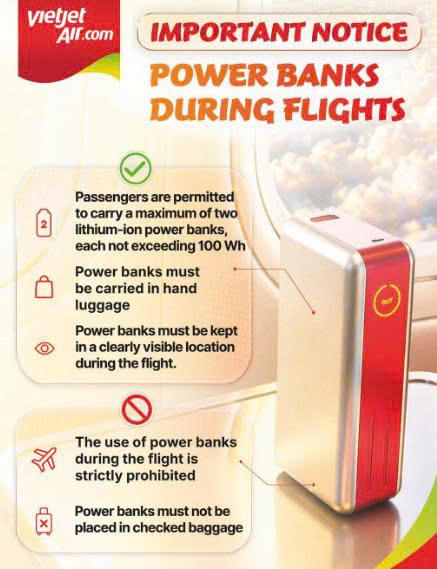 Mang theo Sạc dự phòng lên máy bay Vietjet