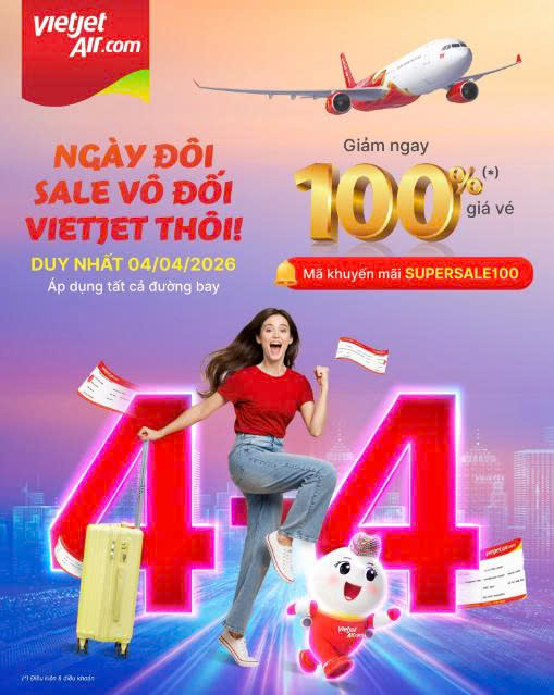 Ngày đôi 4.4 – Sale vô đối Vietjet thôi