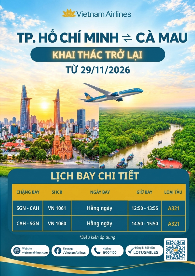 Vietnam Airlines Dự Kiến Khai Thác Đường Bay TP.HCM – Cà Mau Bằng Airbus A321