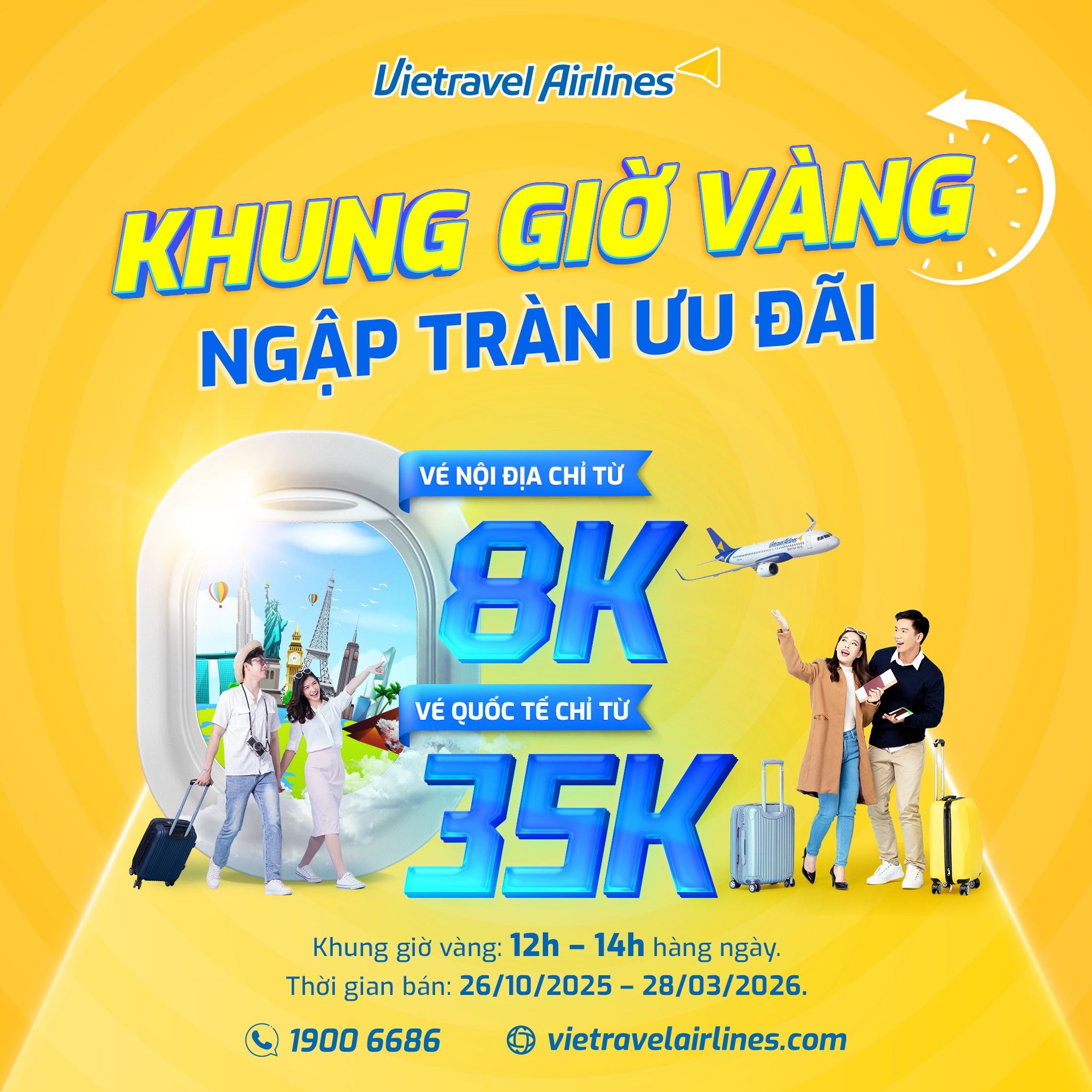 KHUNG GIỜ VÀNG, NGẬP TRÀN ƯU ĐÃI KHỦNG CÙNG VIETRAVEL AIRLINES