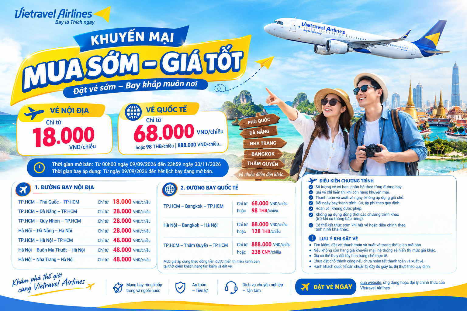 Vietravel Airlines Khuyến Mãi Vé Máy Bay Từ 18.000 Đồng – Mua Sớm, Giá Tốt 2026