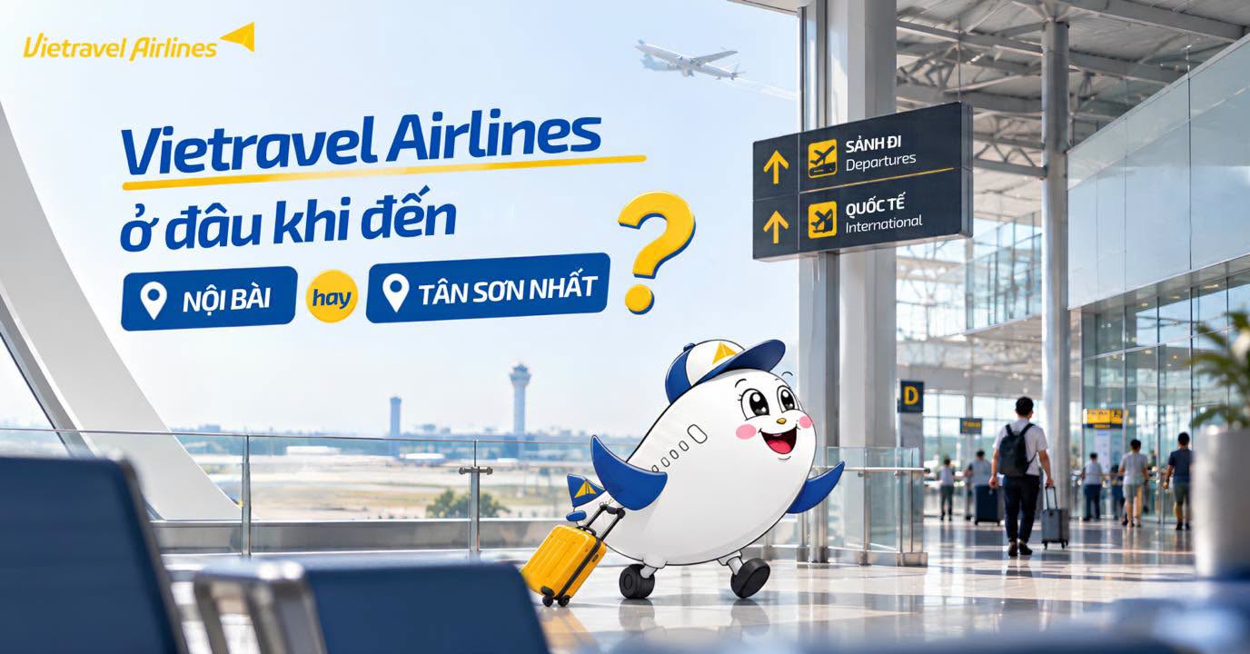 Quầy Check-in Vietravel Airlines ở đâu tại Nội Bài và Tân Sơn Nhất?