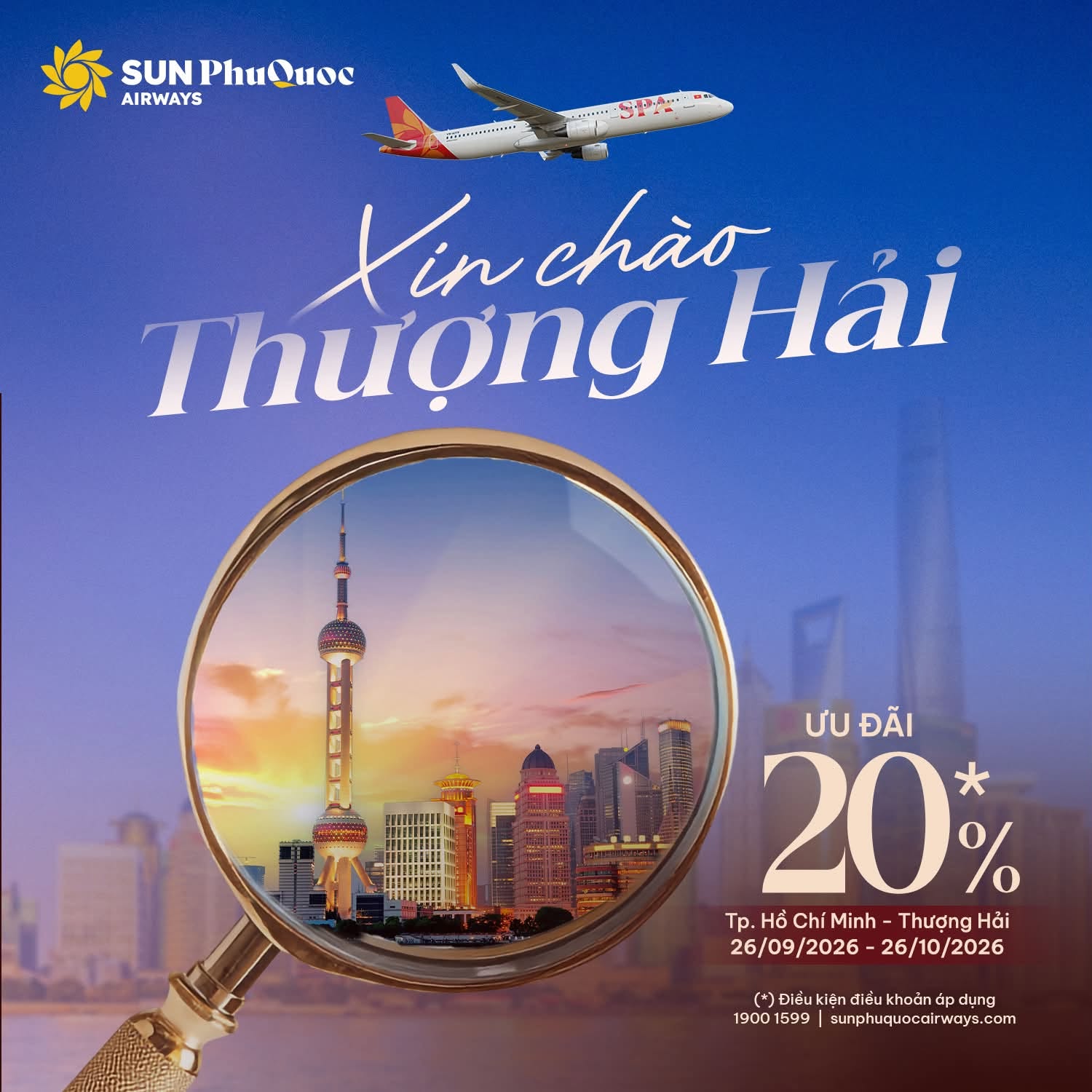 Sun PhuQuoc Airways mở đường bay thẳng TP.HCM đi Thượng Hải mỗi ngày