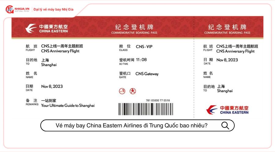 Giá vé máy bay China Eastern Airlines đi Trung Quốc bao nhiêu tiền?
