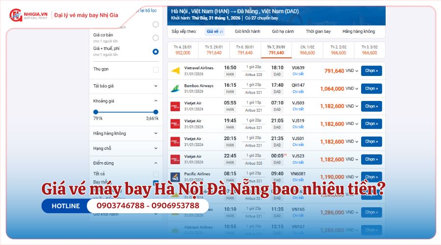 Giá vé máy bay Hà Nội Đà Nẵng bao nhiêu tiền?
