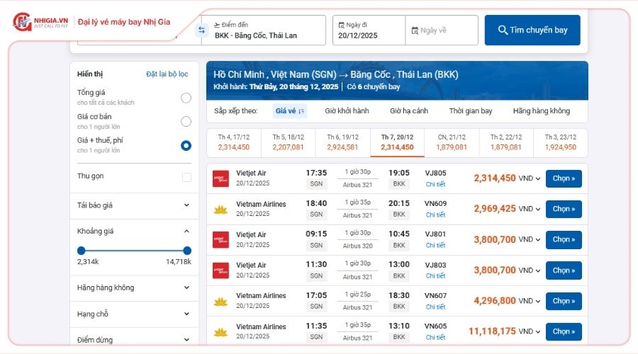 Bảng giá vé máy bay Sài Gòn Thái Lan