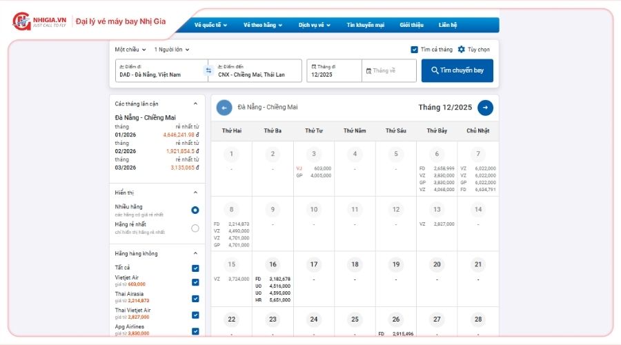 Giá vé máy bay Đà Nẵng Chiang Mai bao nhiêu tiền?