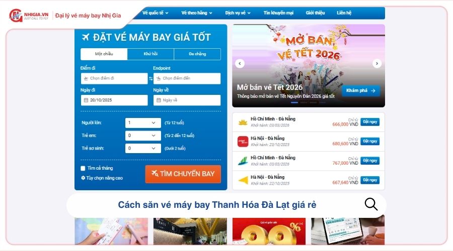 Cách săn vé máy bay Thanh Hóa Đà Lạt giá rẻ