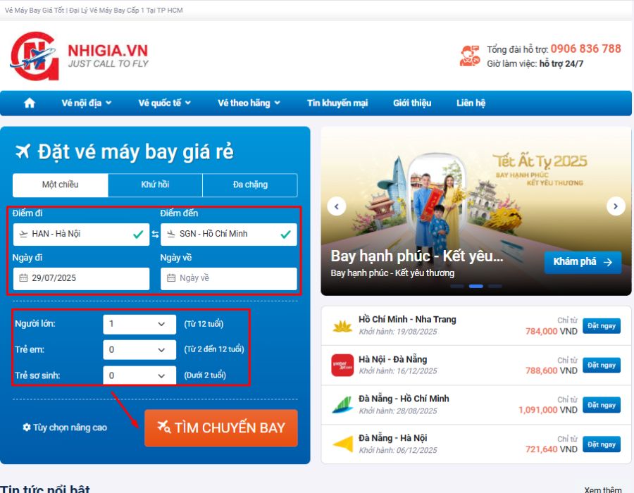 Hướng dẫn cách đặt vé máy bay giá tốt bước 2