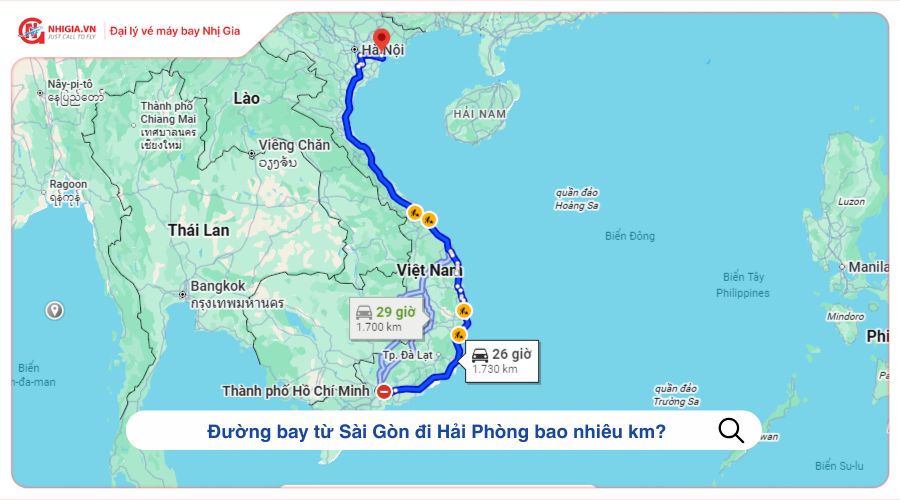Đường bay từ Sài Gòn đi Hải Phòng bao nhiêu km?