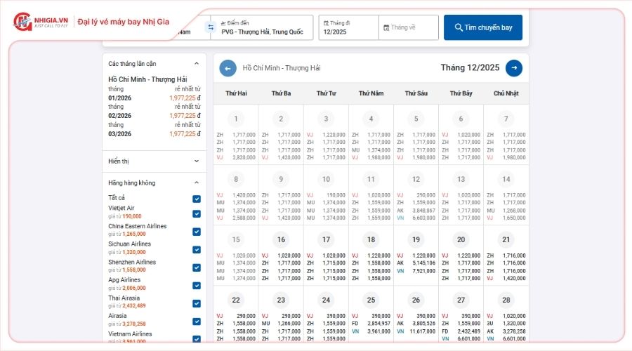 Bảng giá vé máy bay TPHCM Trung Quốc