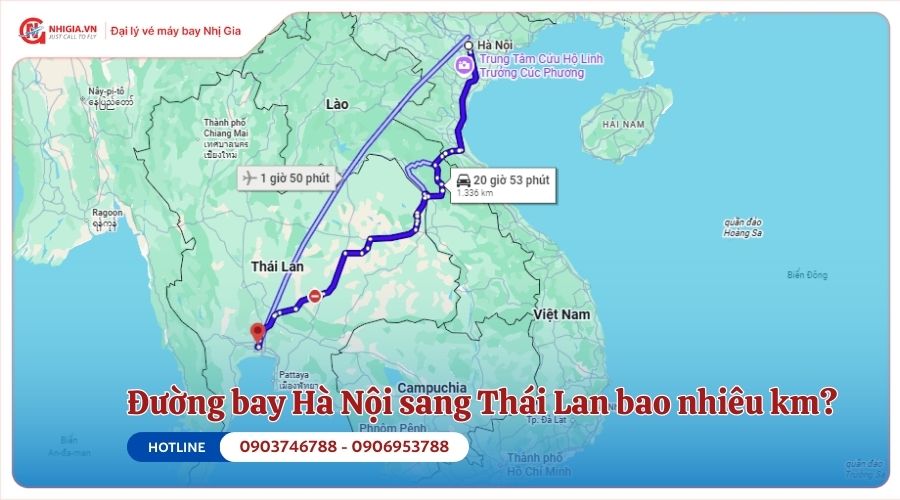 Đường bay Hà Nội sang Thái Lan bao nhiêu km?