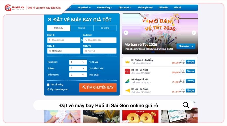 Đặt vé máy bay Huế đi Sài Gòn online giá rẻ