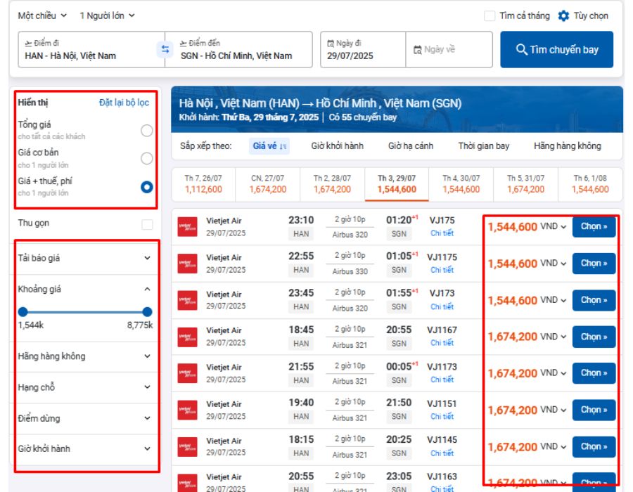 Hướng dẫn cách đặt vé máy bay giá tốt bước 3