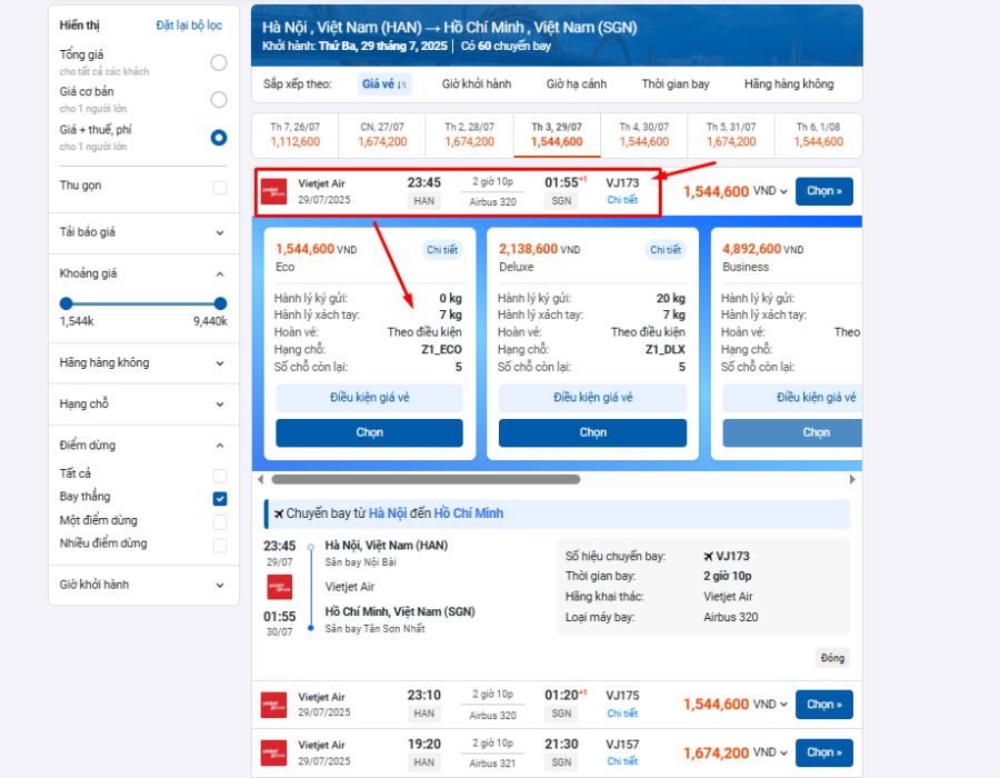 Hướng dẫn cách đặt vé máy bay giá tốt bước 4