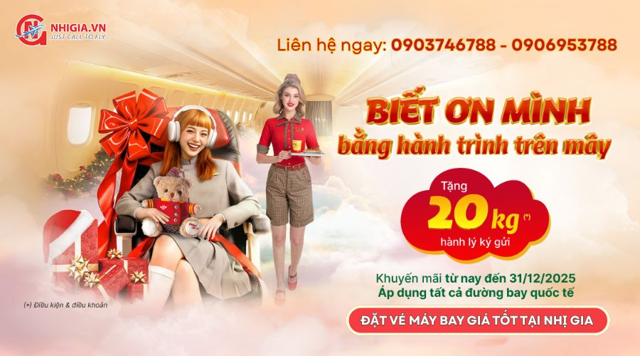 Khuyến mãi Vietjet Air tặng ngay 20KG hành lý cho tất cả đường bay quốc tế