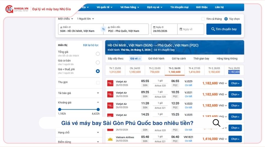 Giá vé máy bay Sài Gòn Phú Quốc bao nhiêu tiền?