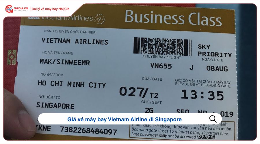 Giá vé máy bay Vietnam Airline đi Singapore