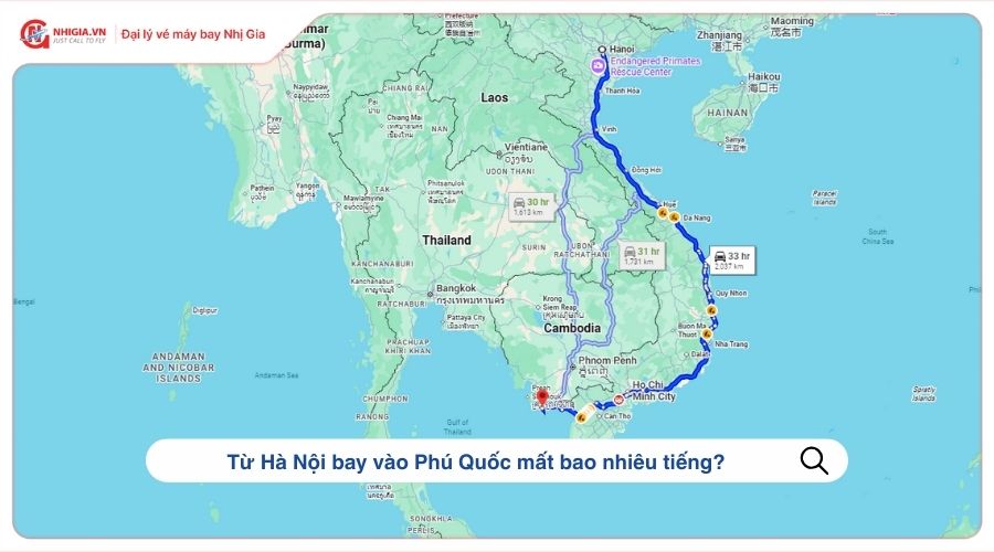 Từ Hà Nội bay vào Phú Quốc mất bao nhiêu tiếng?