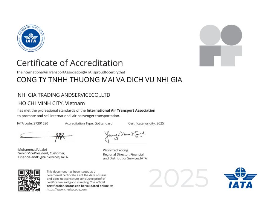 Đạt chứng nhận IATA toàn cầu của Nhị Gia