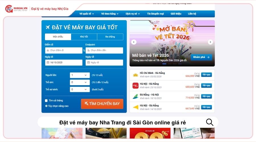 Đặt vé máy bay Nha Trang đi Sài Gòn online giá rẻ