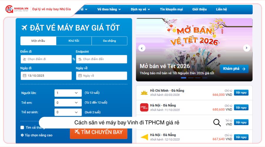 Cách săn vé máy bay Vinh đi TPHCM giá rẻ