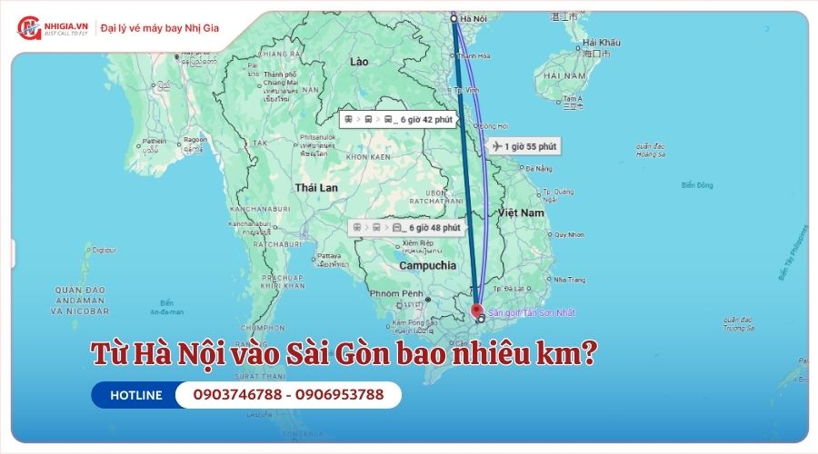 Đường bay Hà Nội cách Sài Gòn bao nhiêu km?