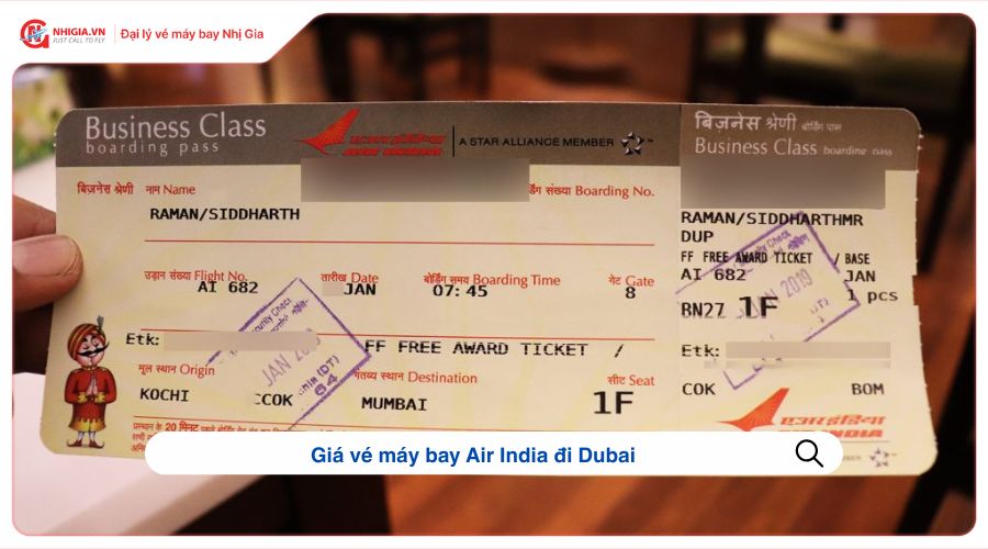 Giá vé máy bay Air India đi Dubai