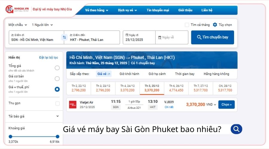 Giá vé máy bay Sài Gòn Phuket bao nhiêu tiền?