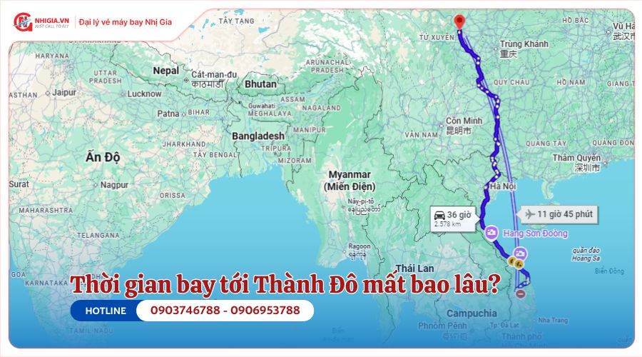 Thời gian bay tới Thành Đô mất bao lâu?