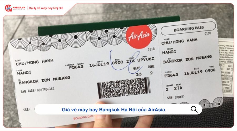 Giá vé máy bay Bangkok Hà Nội của AirAsia
