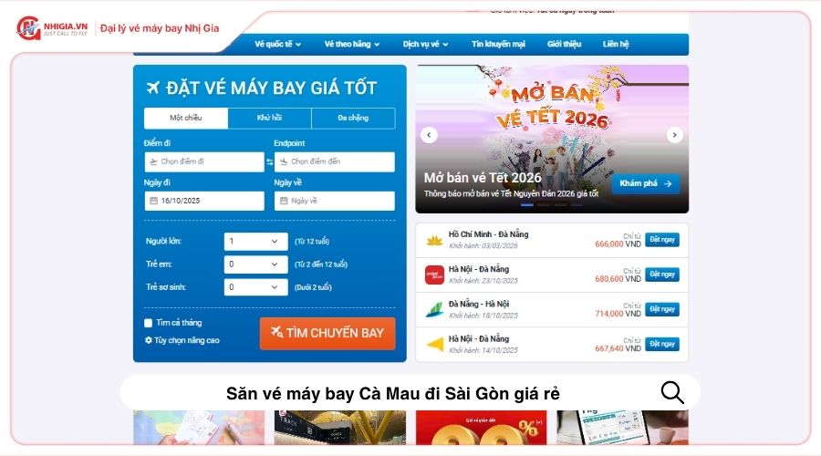 Săn vé máy bay Cà Mau đi Sài Gòn giá rẻ