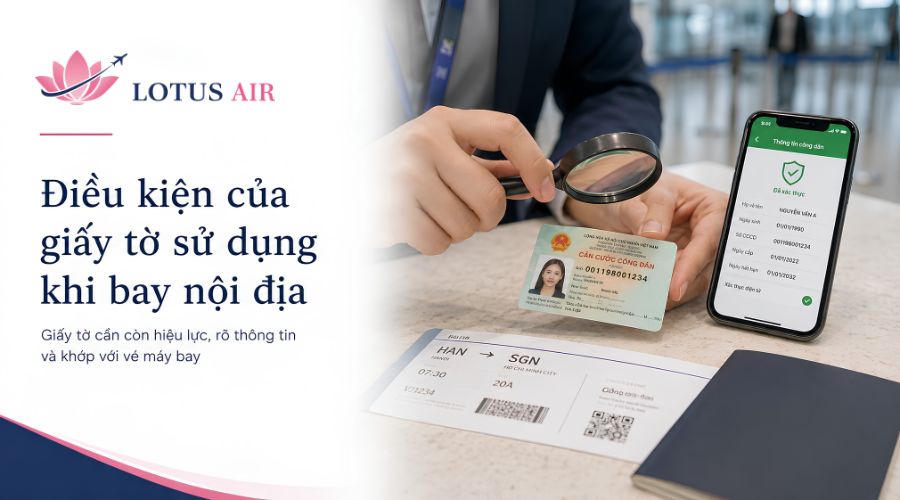 Điều kiện của giấy tờ sử dụng khi bay nội địa