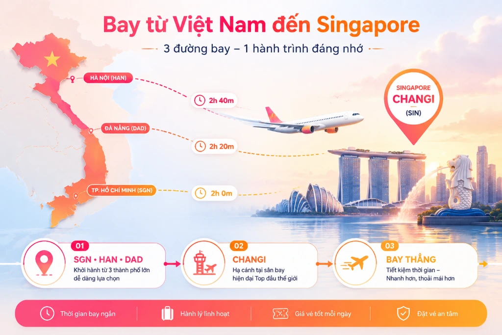 Đặt vé máy bay Việt Nam đi Singapore nhanh chóng, giá ưu đãi