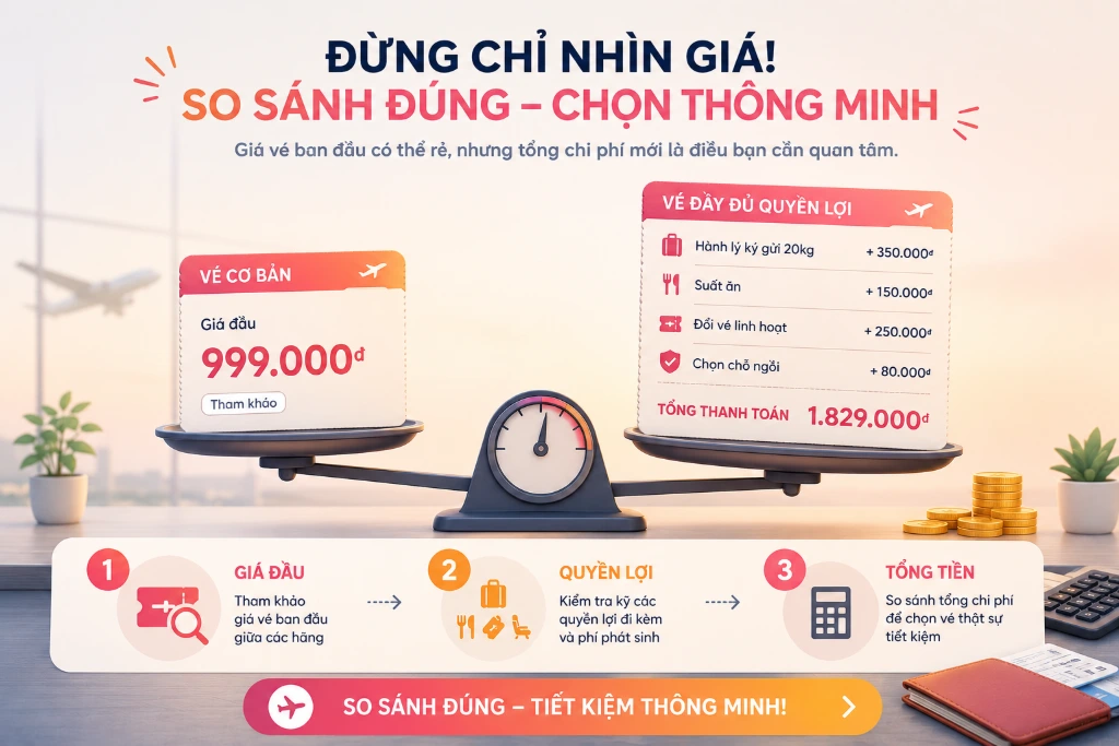 bảng so sánh giờ bay hành lý và điều kiện vé