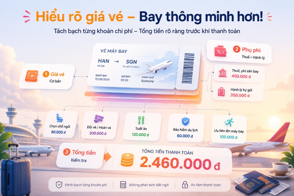 bảng so sánh tổng chi phí giữa các hạng vé