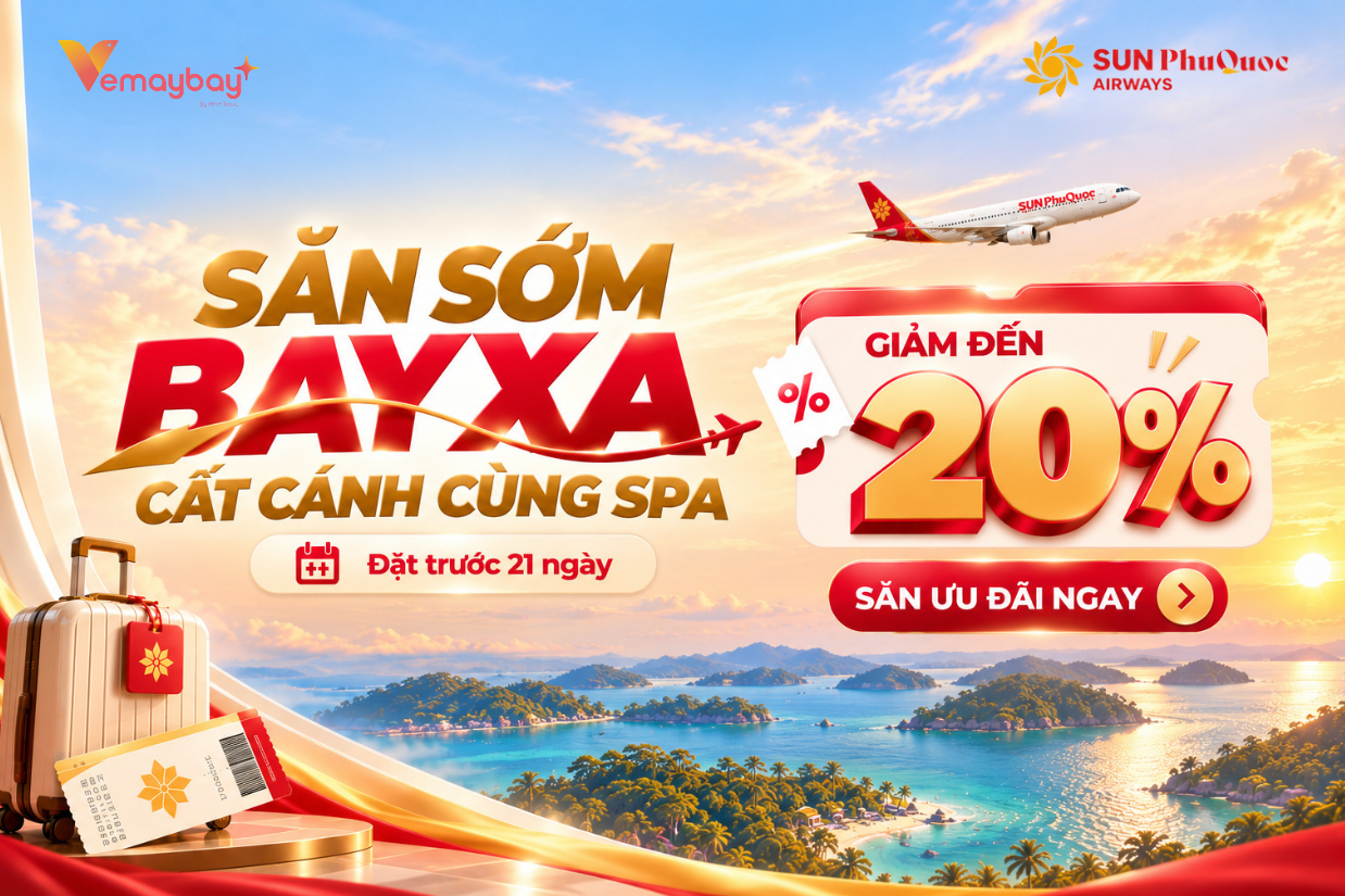 Săn vé Sun PhuQuoc Airways giảm đến 20% cùng Vemaybay