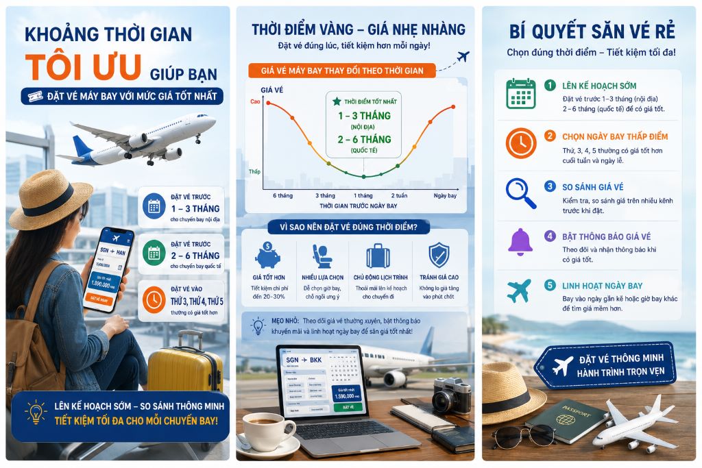 Thời điểm lý tưởng nhất để đặt vé máy bay nội địa là từ 1 đến 3 tháng trước ngày khởi hành
