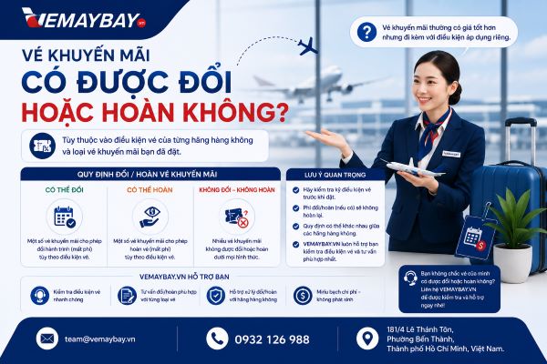 Vé máy bay khuyến mãi có được đổi hoặc hoàn không?